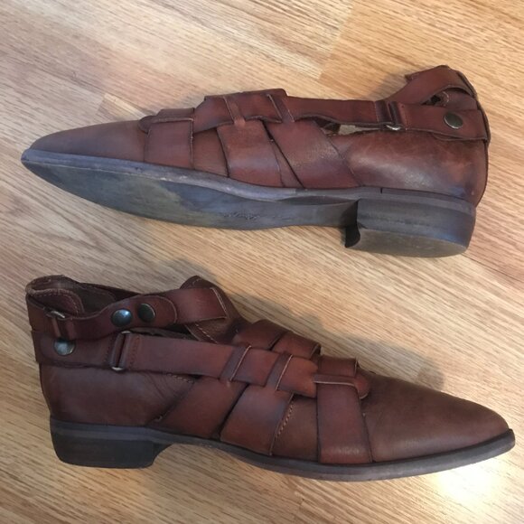 Free People Brown Leather Style Nine Ankle Boots Double Buckle Strappy Booties - Picture 7 of 13